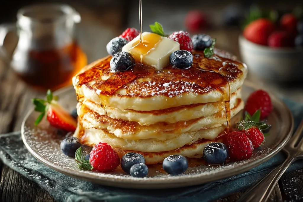 Fluffy Pancakes: A Guide to the Perfect Breakfast Treat 8 Fluffy pancake recipe with golden-brown pancakes topped with syrup and berries