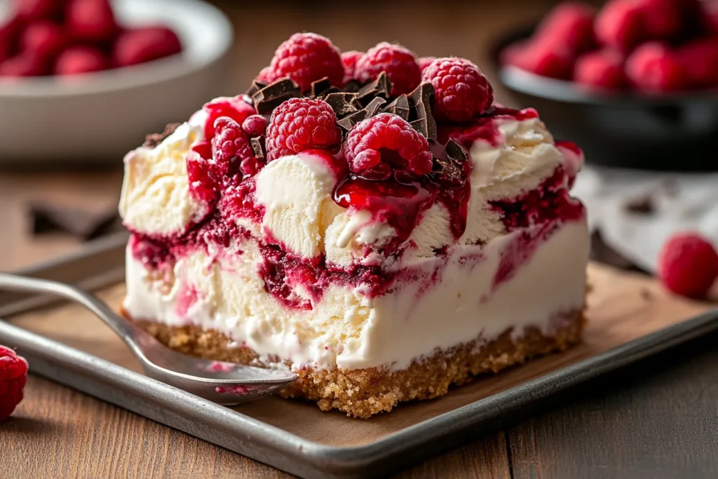 Raspberry ripple ice cream cake