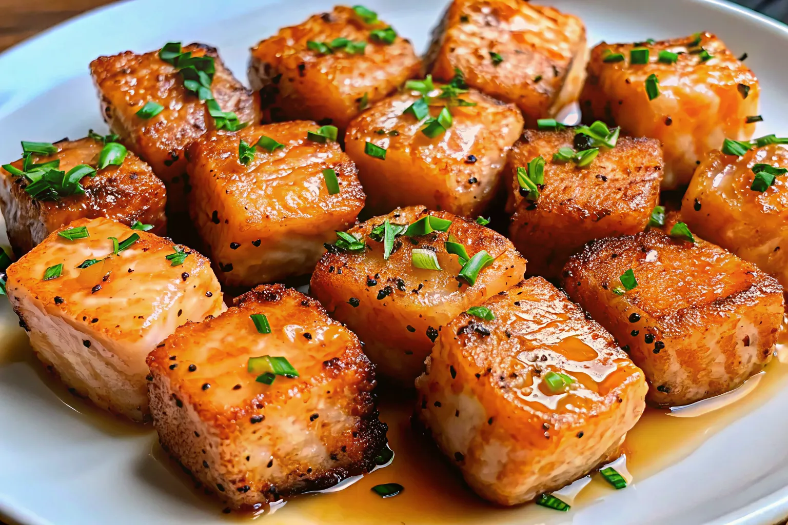 Spicy & Crispy Bang Bang Salmon Bites served with creamy bang bang sauce