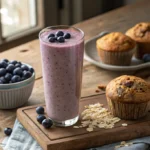 Blueberry Muffin Smoothie in rustic breakfast setting