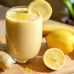 Ingredients for banana lemon ginger smoothie on cutting board