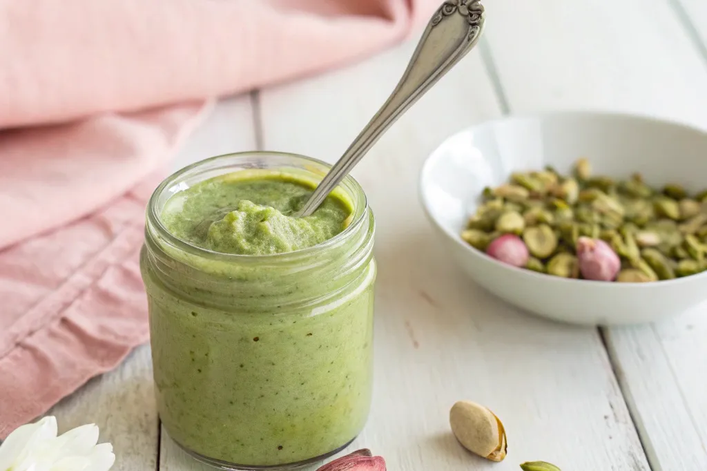 Pistachio butter ingredients on counter