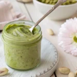Homemade pistachio butter in a jar