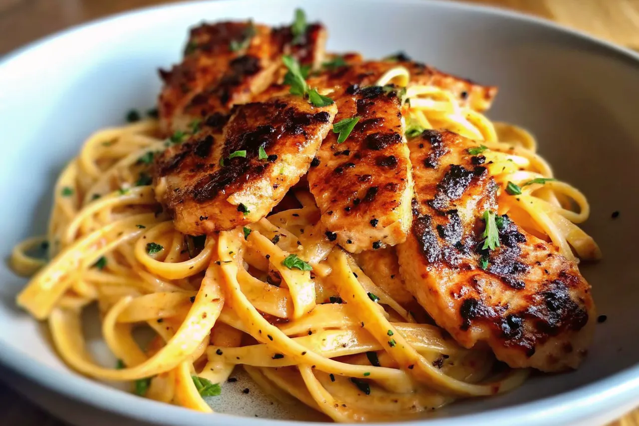 Savory Cajun Chicken Over Creamy Parmesan Linguine