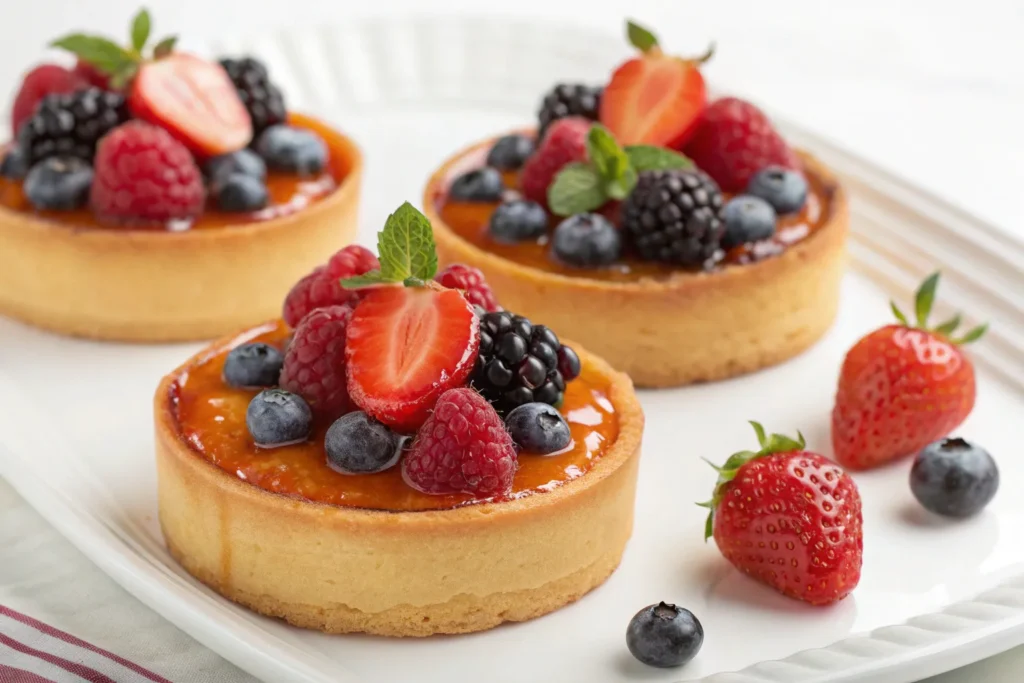 Single berry custard tartlet close-up