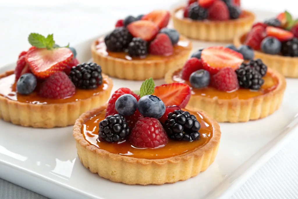 Serving berry custard tartlets