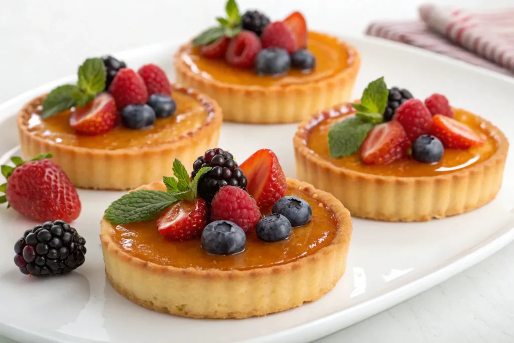Assembled berry custard tartlets