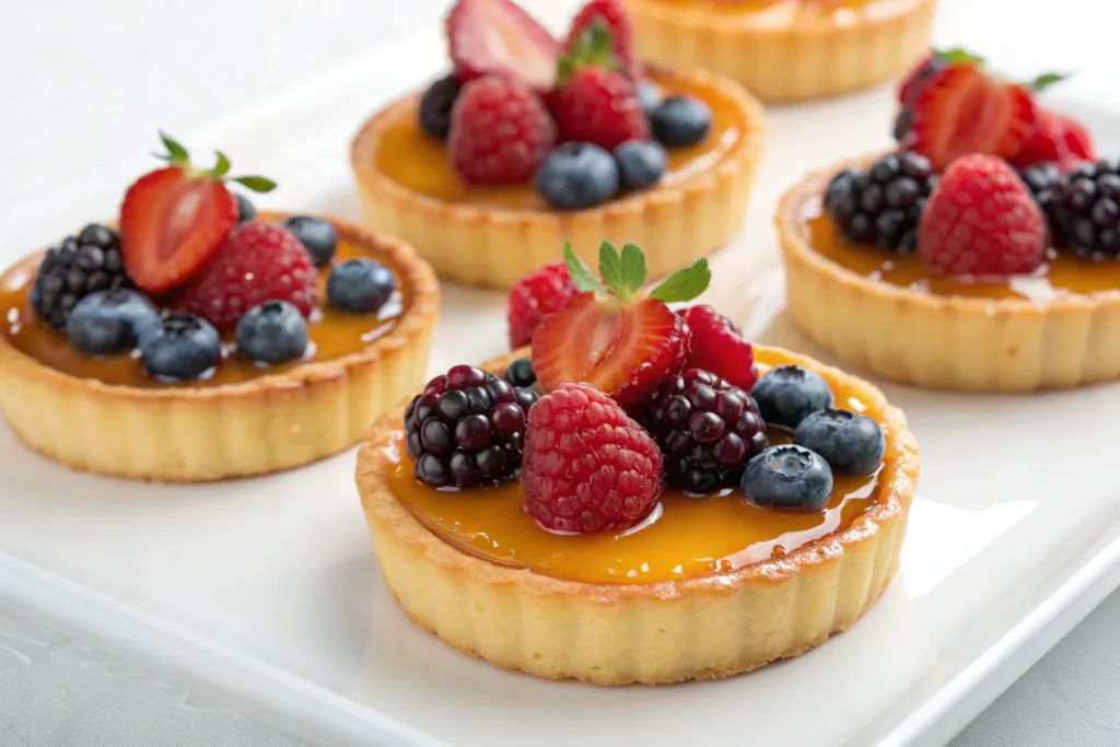 Serving berry custard tartlets