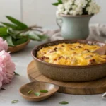 Slow Cooker Cowboy Casserole bubbling in the crockpot