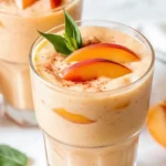 Creamy summer peach smoothie in tall glass