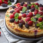 Slice of berry cake with crumb topping