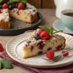 Slice of berry cake with crumb topping
