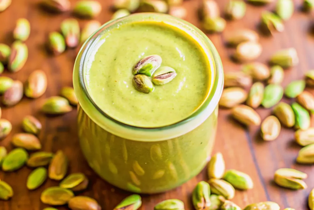 Blending pistachio butter in food processor