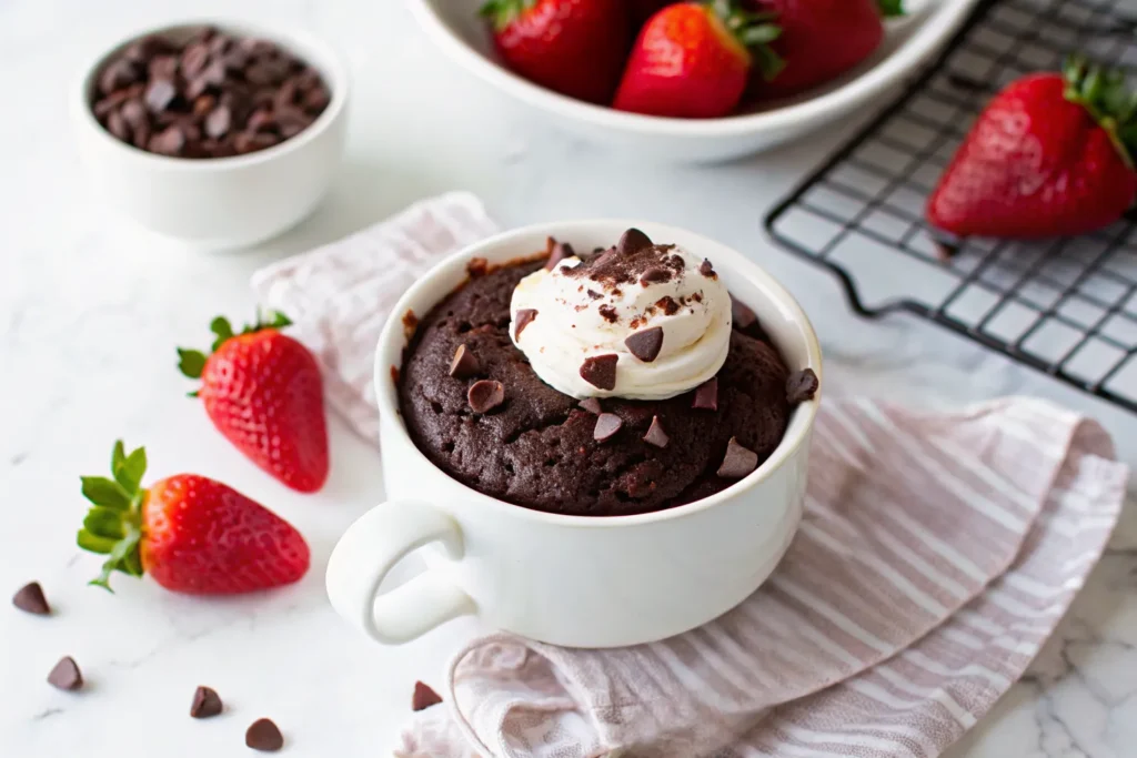 Chocolate Mug Cake: Decadent Dessert in Minutes 6 Delicious chocolate mug cake served in a white mug
