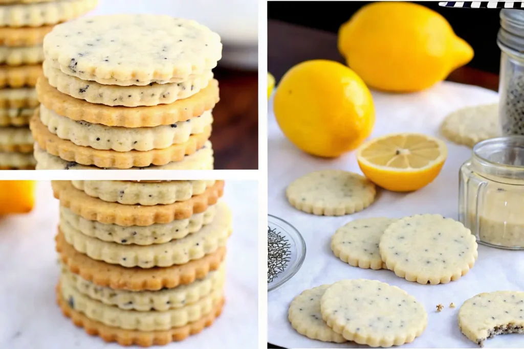 Freshly baked lemon poppy seed cookies with a sprinkle of poppy seeds