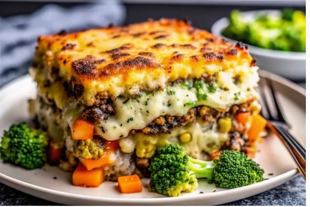 Cheesy Vegetable Casserole fresh from oven