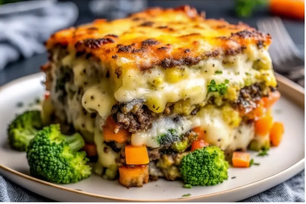 Cheesy Vegetable Casserole fresh from oven