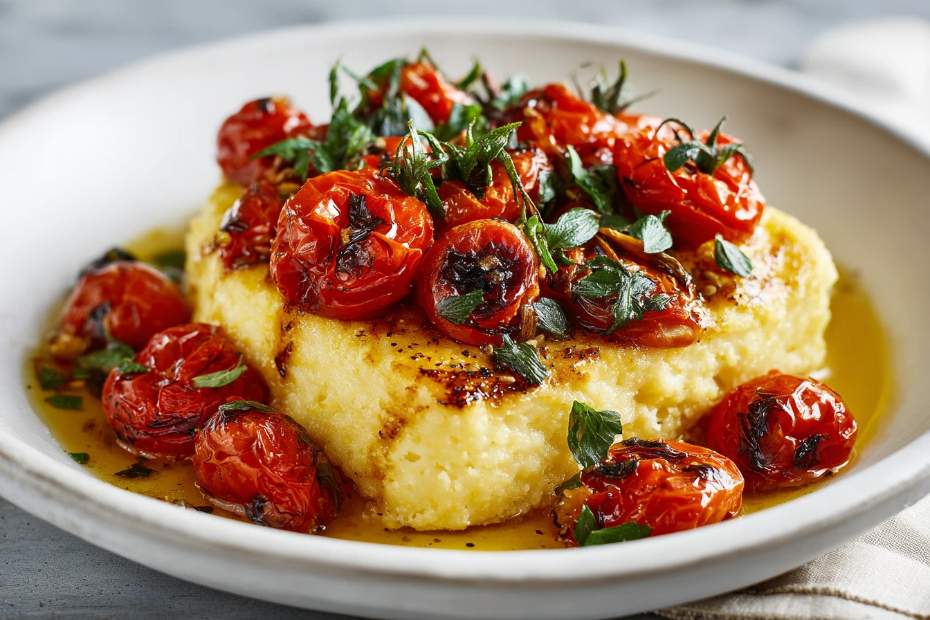 Baked Feta Polenta with Roasted Tomatoes : Creamy, Mediterranean-Inspired Comfort