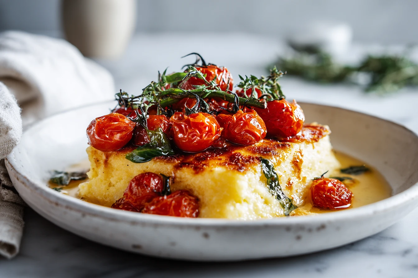 Baked Feta Polenta Recipe Creamy Feta Polenta Bake Mediterranean Feta Polenta Dish Roasted Tomatoes With Feta Recipe Easy ...
