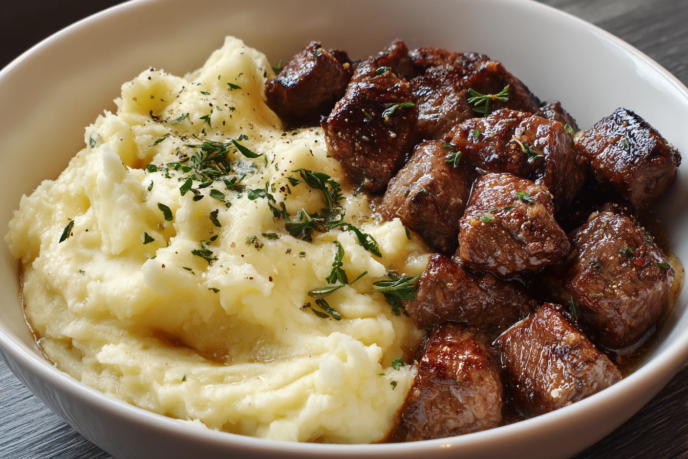 Garlic Butter Steak Bites with Creamy Mashed Potatoes : A Comfort Food Favorite 4 Garlic Butter Steak Bites with Creamy Mashed Potatoes : A Comfort Food Favorite