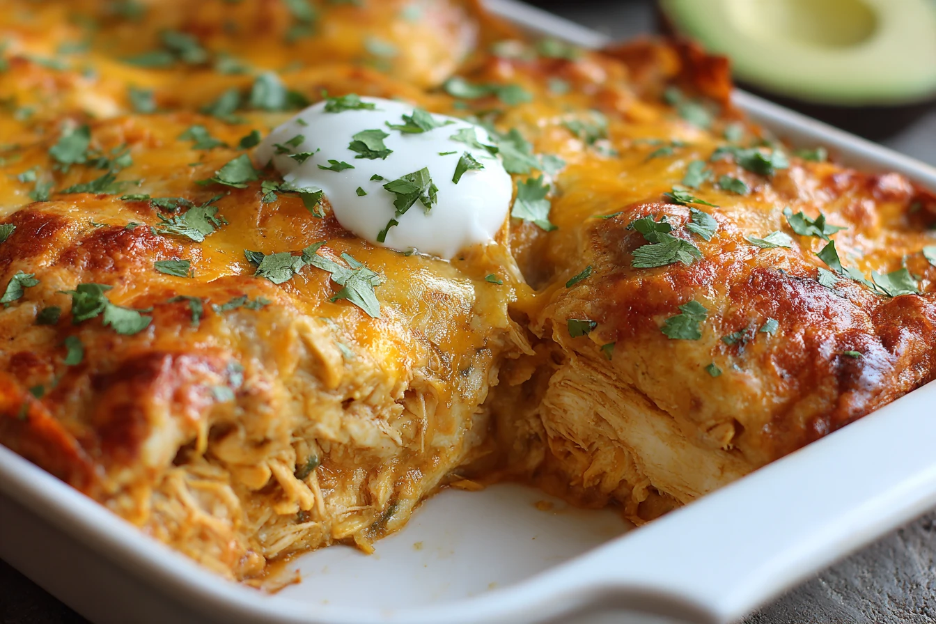 Easy Shredded Chicken Enchilada Casserole Recipe One-pan Chicken Enchilada Casserole Tex-Mex Chicken Casserole Dishes Best...