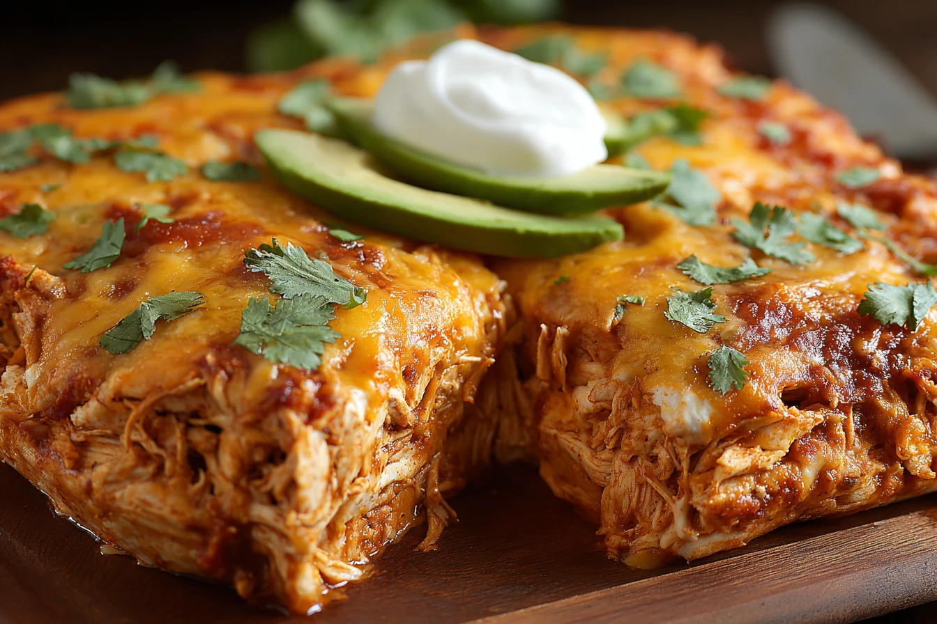 Easy Shredded Chicken Enchilada Casserole Recipe One-pan Chicken Enchilada Casserole Tex-Mex Chicken Casserole Dishes Best...
