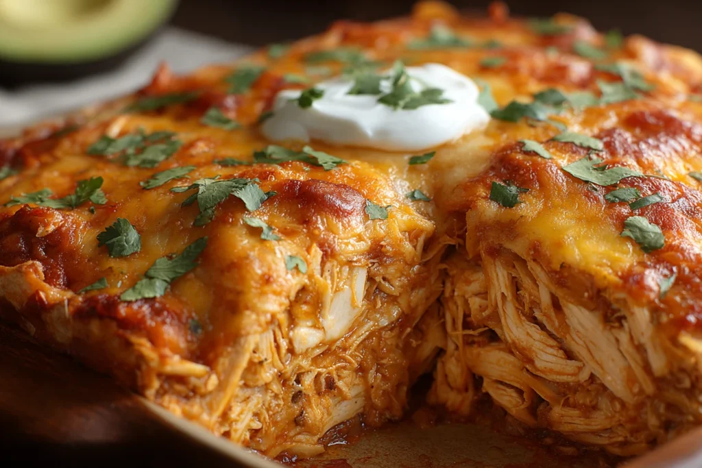 Easy Shredded Chicken Enchilada Casserole Recipe One-pan Chicken Enchilada Casserole Tex-Mex Chicken Casserole Dishes Best...