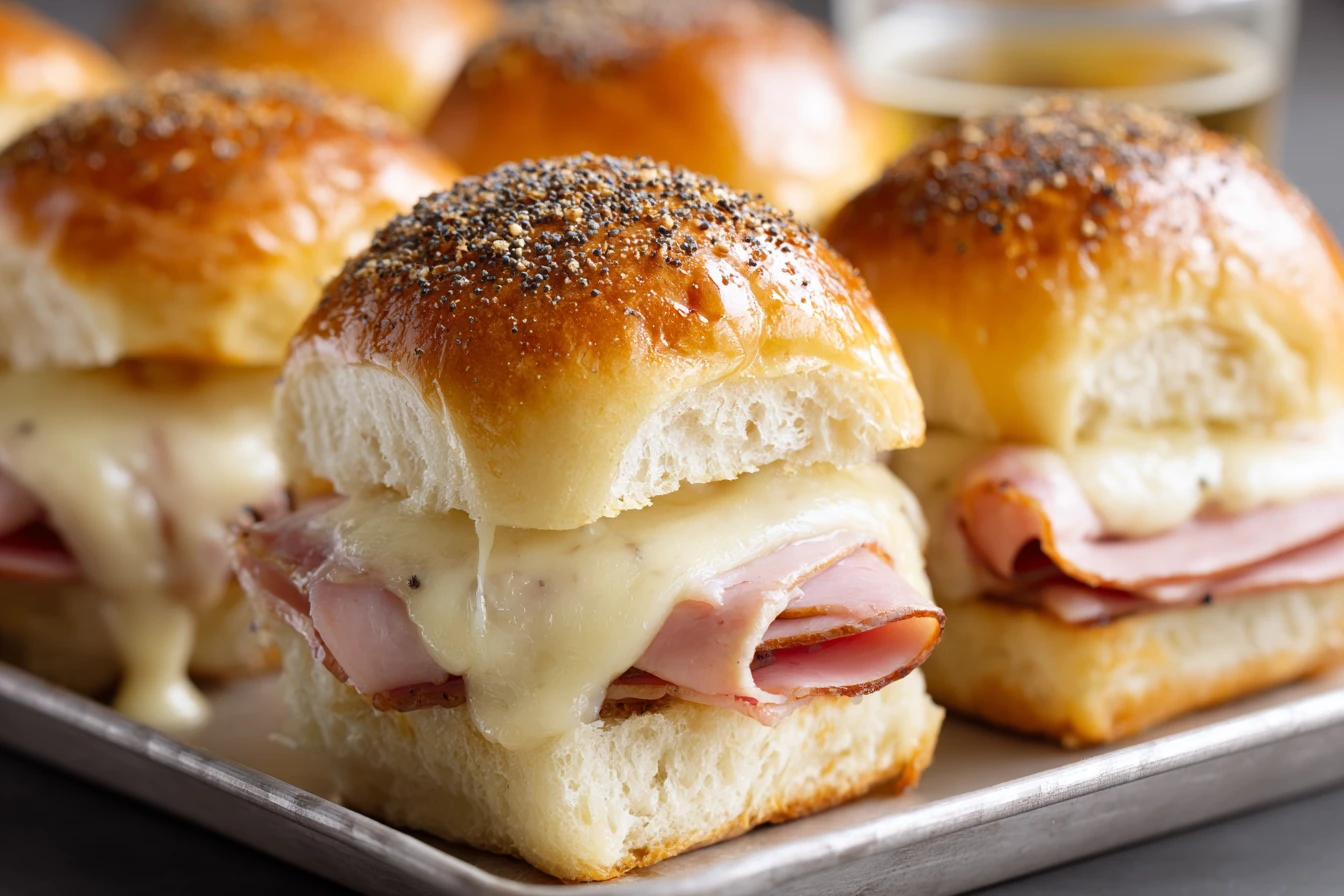 Hot Ham and Cheese Sliders : Buttery, Melty & Crowd-Pleasing 3 Hot Ham And Cheese Sliders Recipe Easy Hot Ham Cheese Sliders Make Ahead Ham Cheese Sliders Best Cheese For Ham Sliders Pa...