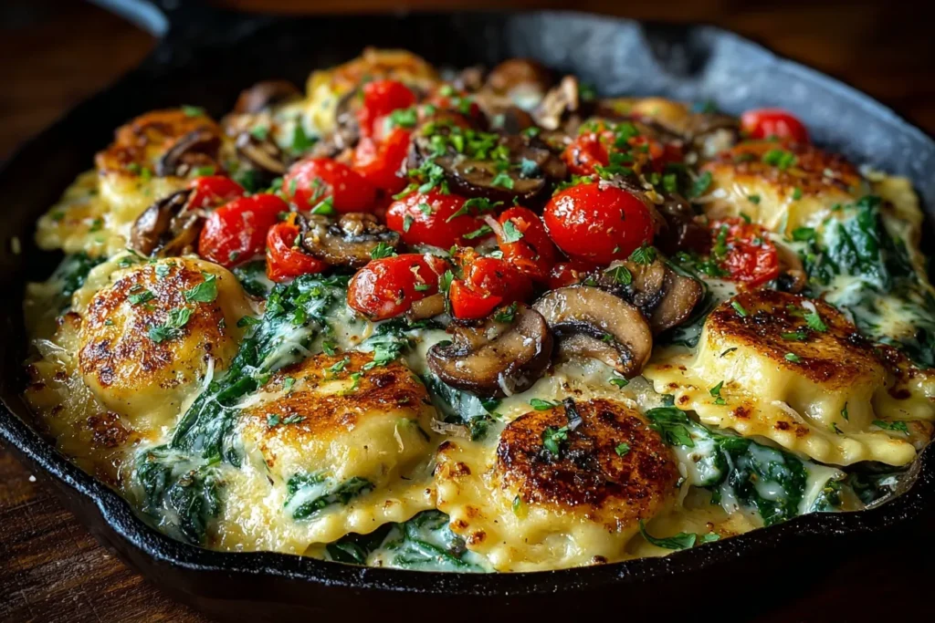 Cheesy Ravioli with Spinach, Mushrooms & Tomatoes: Creamy, Cozy & Full of Flavor