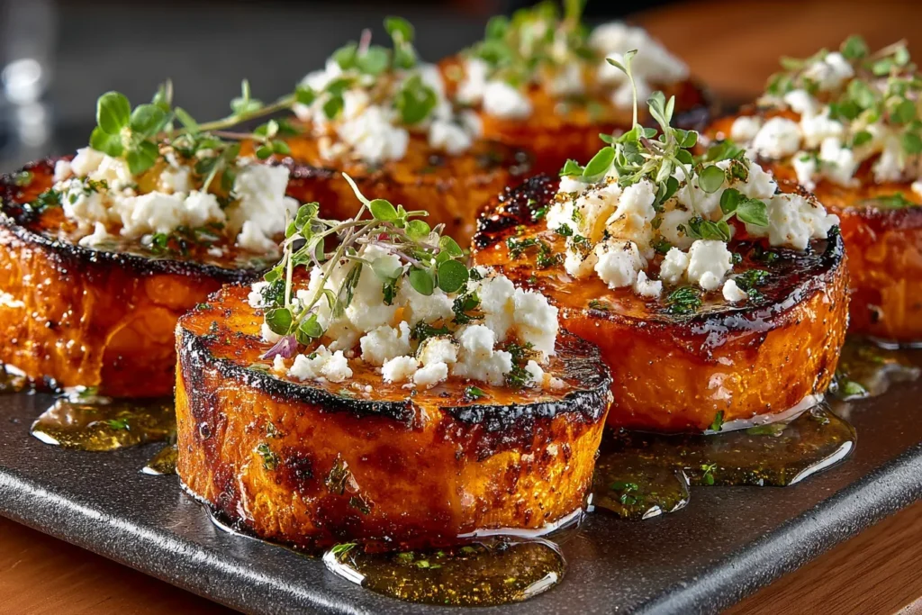 Roasted Sweet Potato Rounds with Honey & Feta