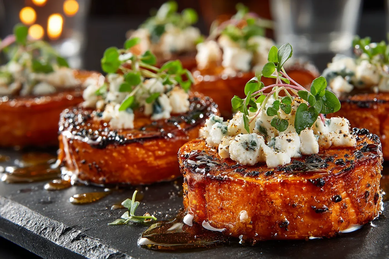 Roasted Sweet Potato Rounds with Honey & Feta 4 Roasted Sweet Potato Rounds with Honey & Feta