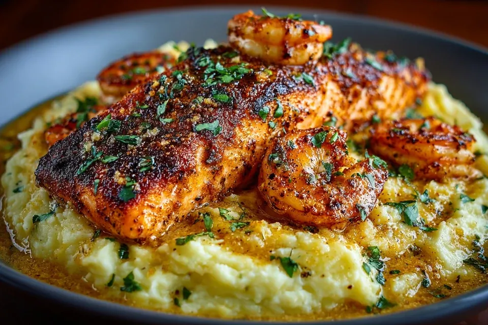 Cajun Salmon Shrimp Mashed Potatoes: Bold, Comforting & Irresistible 8 Cajun Salmon & Shrimp Over Creamy Mashed Potatoes: Bold, Comforting & Irresistible
