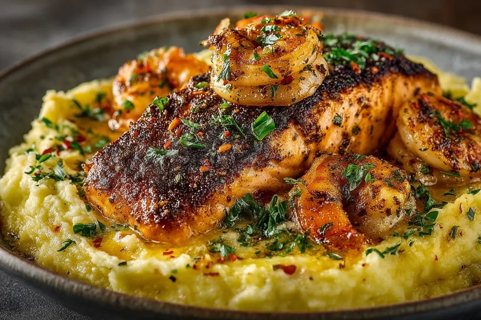 Cajun Salmon Shrimp Mashed Potatoes: Bold, Comforting & Irresistible 9 Cajun Salmon & Shrimp Over Creamy Mashed Potatoes: Bold, Comforting & Irresistible