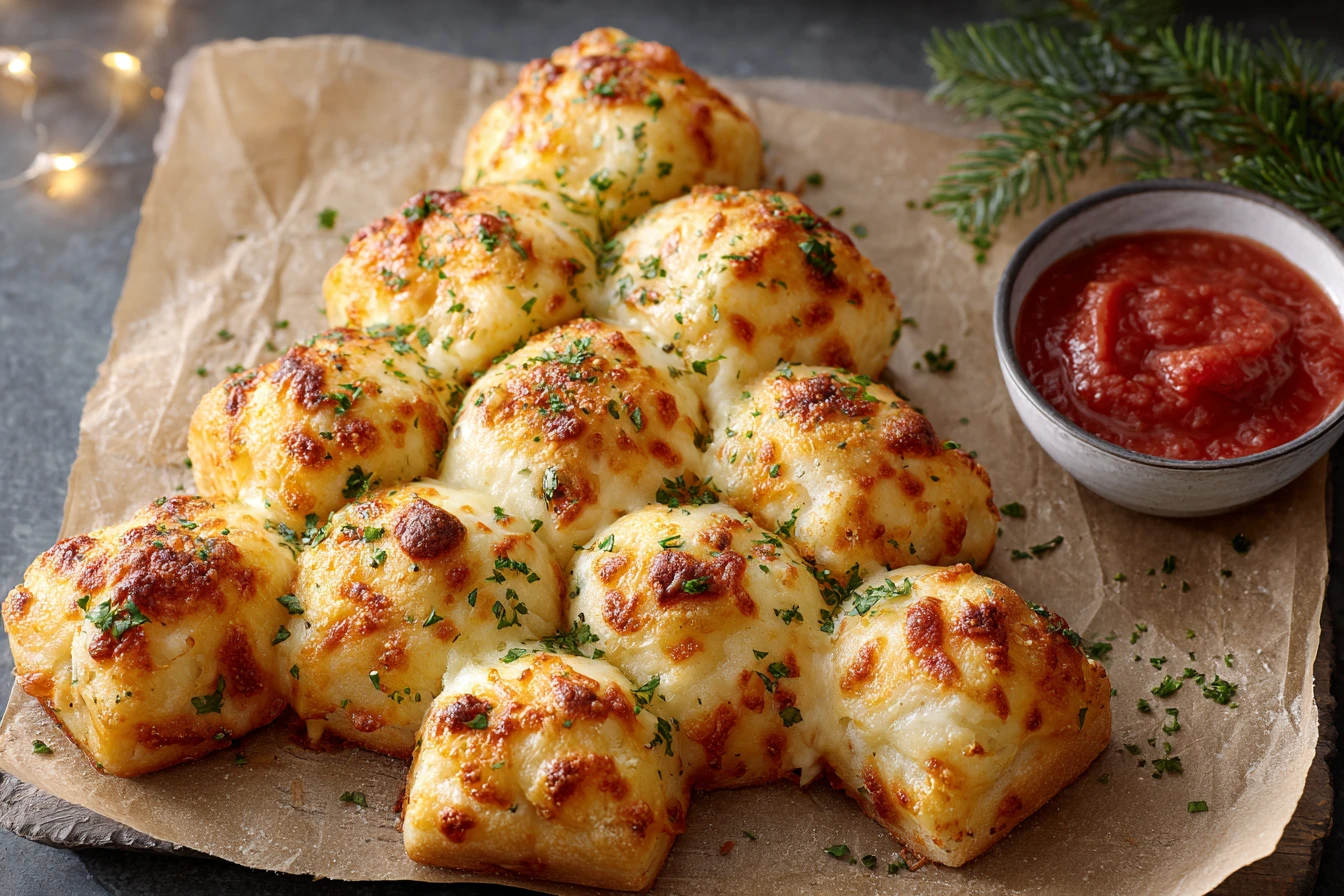 Pull-apart Christmas Tree Pizza Recipe Easy Christmas Tree Pizza Bites Homemade Pull-apart Pizza For Holidays Festive Chri...
