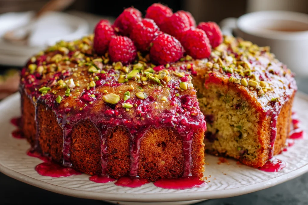 Raspberry Pistachio Cake Recipe Moist Raspberry Pistachio Cake Vibrant Raspberry Pistachio Dessert Easy Raspberry Pistachi...