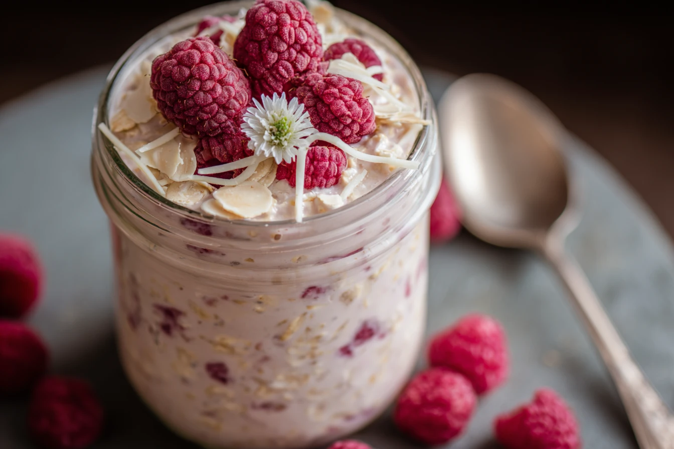 Raspberry White Chocolate Overnight Oats : Pretty, Healthy & Meal-Prep Friendly! 4 Raspberry White Chocolate Oats Recipe Healthy Raspberry Overnight Oats Meal Prep Friendly Overnight Oats Raspberry White C...