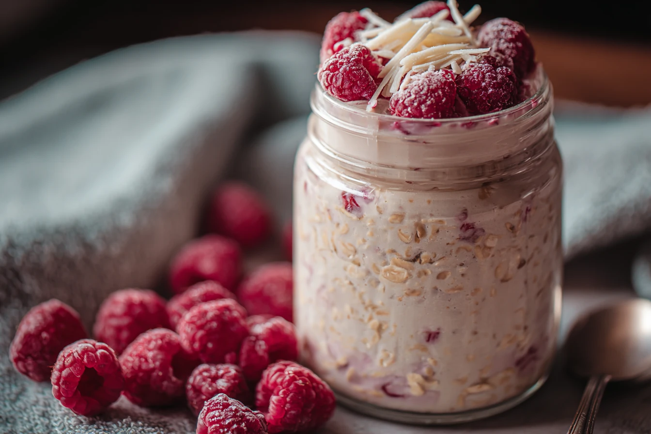 Raspberry White Chocolate Overnight Oats : Pretty, Healthy & Meal-Prep Friendly! 2 Raspberry White Chocolate Oats Recipe Healthy Raspberry Overnight Oats Meal Prep Friendly Overnight Oats Raspberry White C...