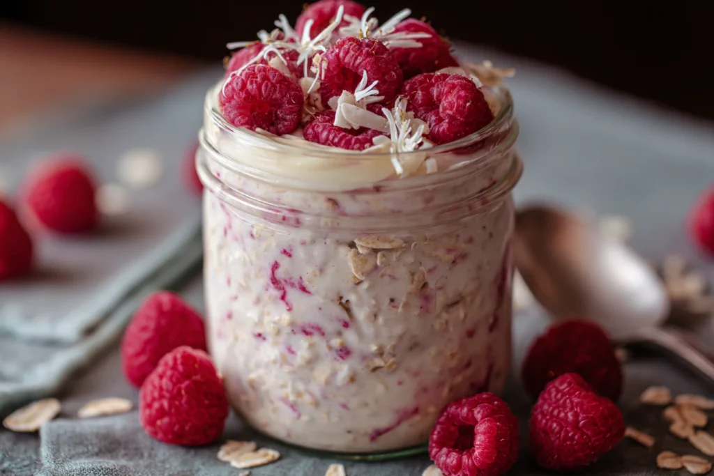 Raspberry White Chocolate Overnight Oats : Pretty, Healthy & Meal-Prep Friendly! 1 Raspberry White Chocolate Oats Recipe Healthy Raspberry Overnight Oats Meal Prep Friendly Overnight Oats Raspberry White C...
