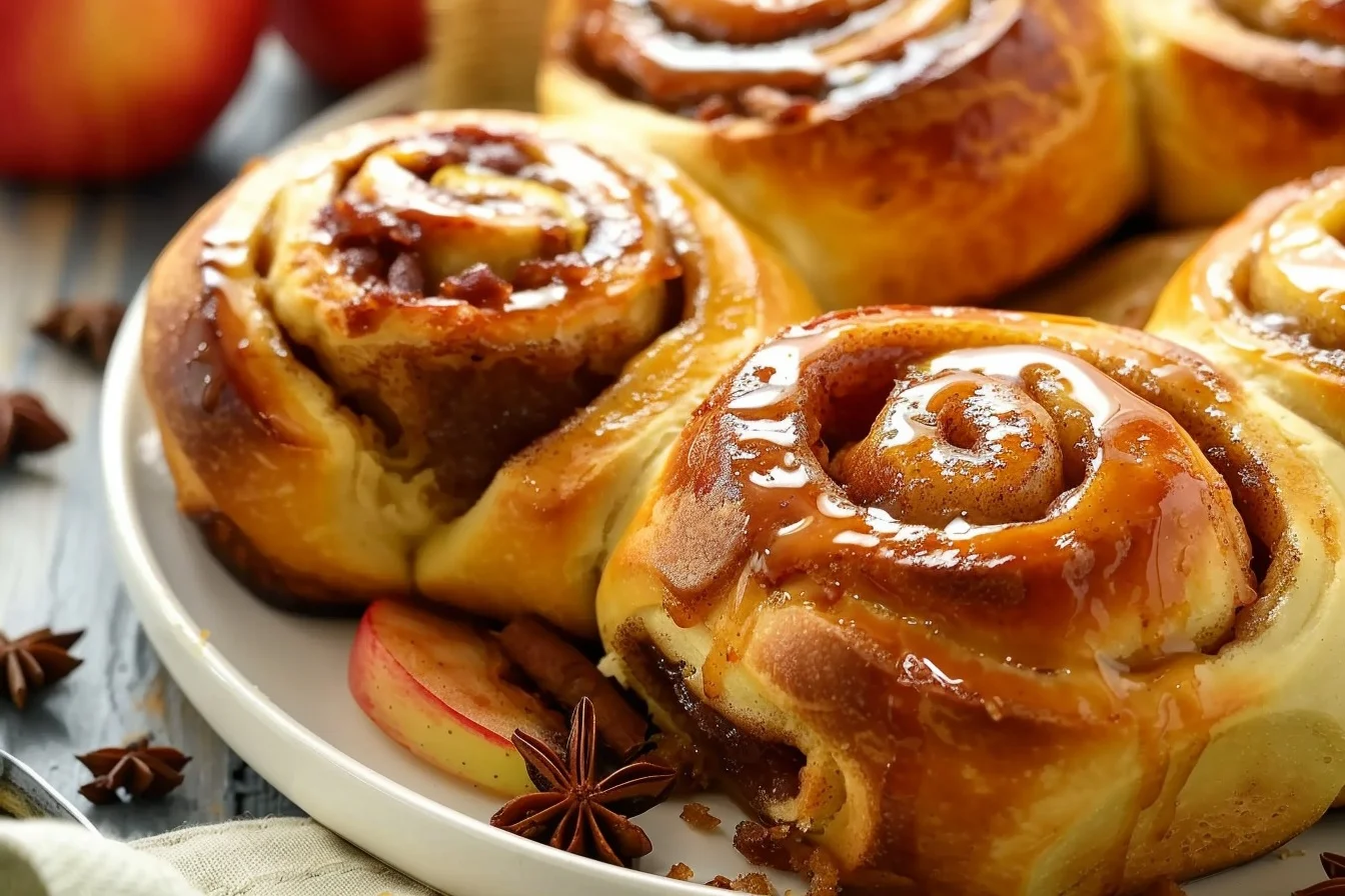brioche cinnamon rolls with apples top