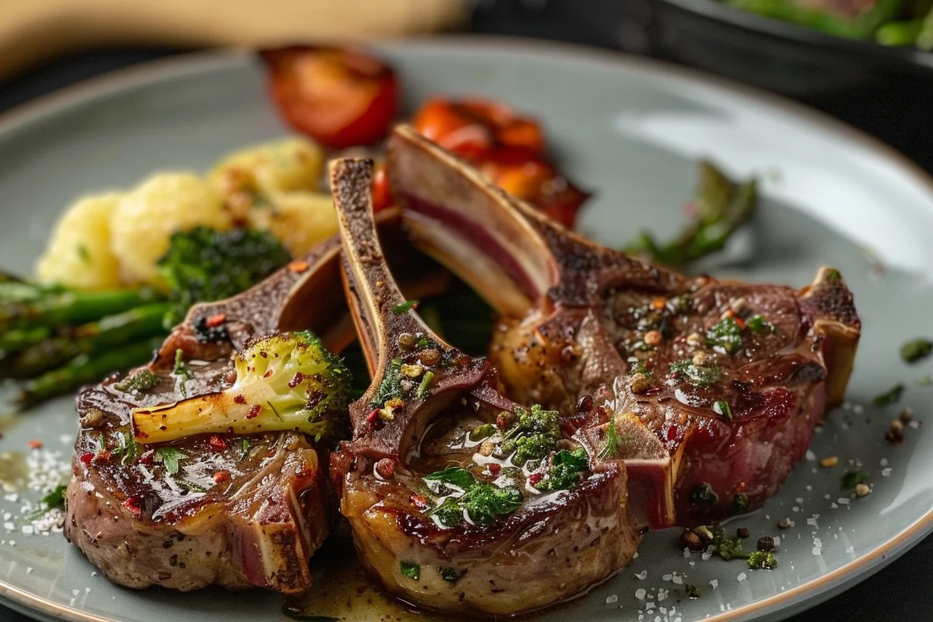 Broiled Lamb Chops With Roasted Vegetables 4 broiled lamb chops with roasted potatoes and broccoli end