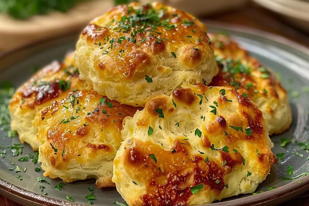 Golden brown Pillsbury biscuits topped with melted garlic butter and fresh parsley