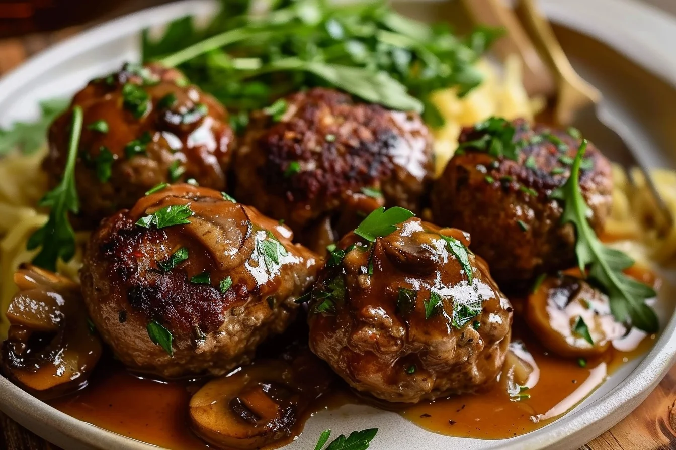 salisbury steak meatballs with mushroom gravy end 8
