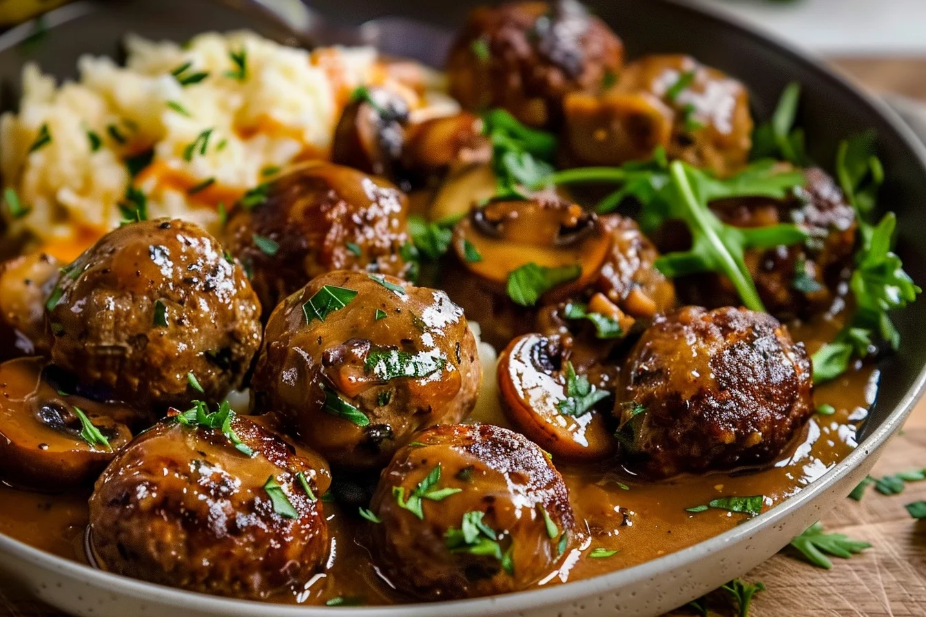 salisbury steak meatballs with mushroom gravy middle 8
