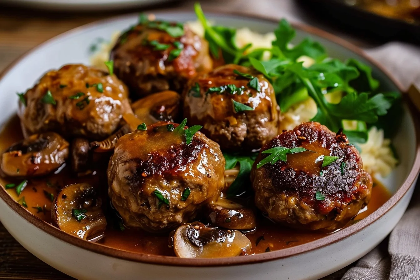 salisbury steak meatballs with mushroom gravy top 8
