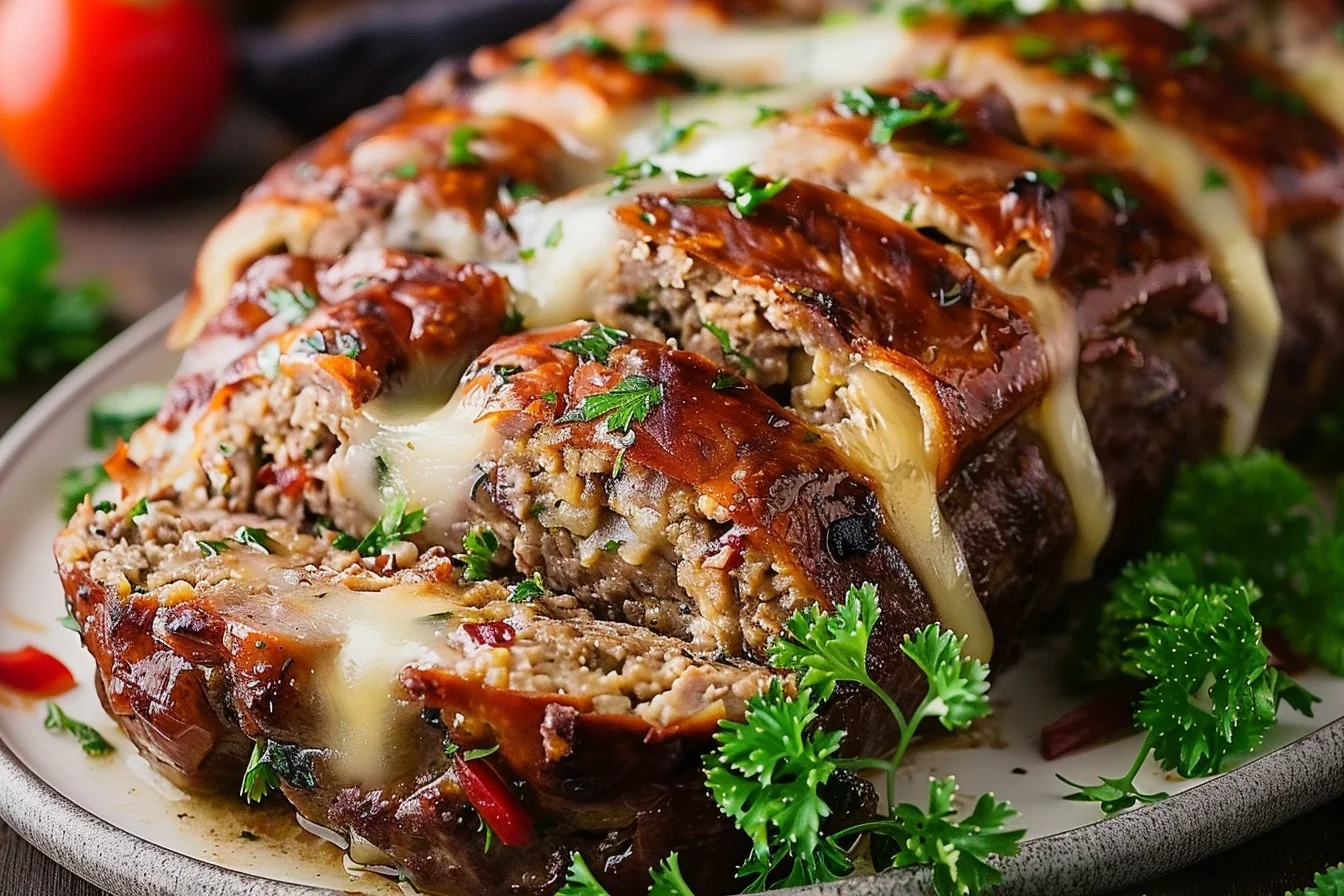 stuffed philly cheesesteak meatloaf end