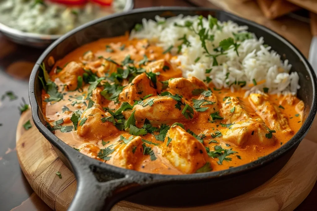 Texas Roadhouse Butter Chicken Skillet 1 A vibrant Texas Roadhouse Butter Chicken Skillet with tender chicken pieces, colorful bell peppers, and a creamy sauce, garnished with parsley.