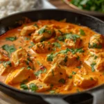 A delicious Texas Roadhouse Butter Chicken Skillet served with fresh herbs and a side of rice
