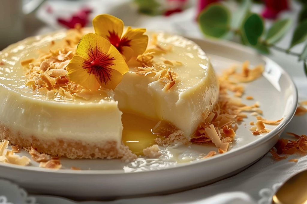 Creamy Coconut Custard Filling: 5 Tasty Uses 1 A bowl of creamy coconut custard filling topped with shredded coconut and mint leaves