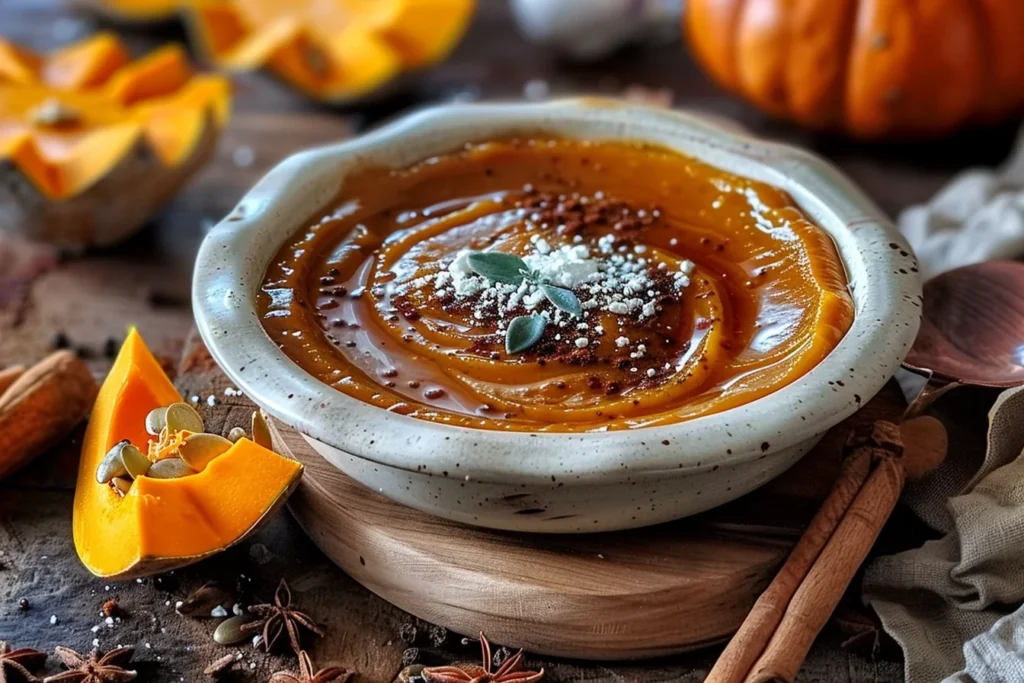creamy dairy free pumpkin 5 Discover the Best Recipes for Fall 2026 1 A bowl of creamy dairy free pumpkin soup garnished with pumpkin seeds and herbs