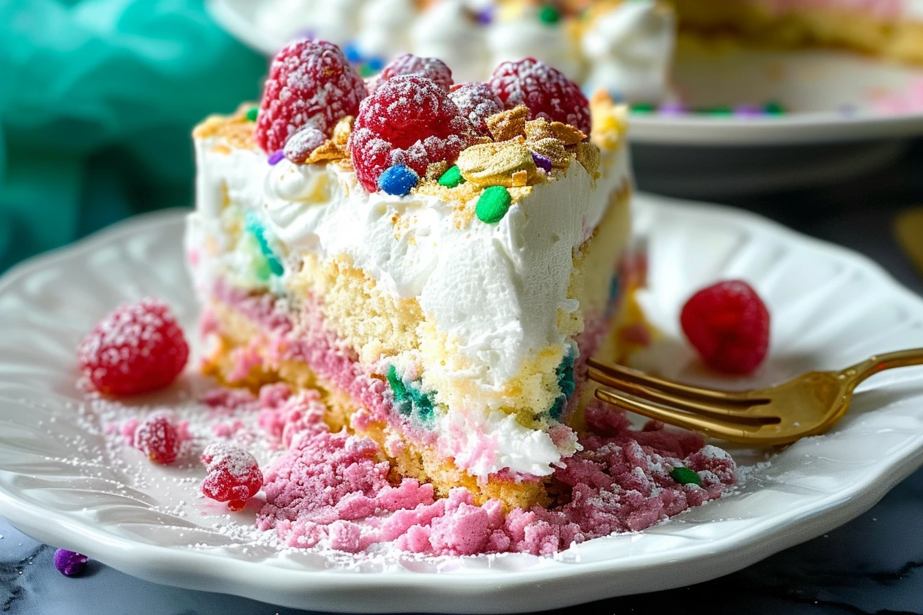 Easter Poke Cake: 6 Delicious Variations 1 A colorful Easter poke cake topped with pastel frosting, sprinkles, and decorative eggs